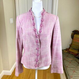 Patrick Christopher Blazer Silk Tweed Pink Feminine Floral Beaded Feminine (10)